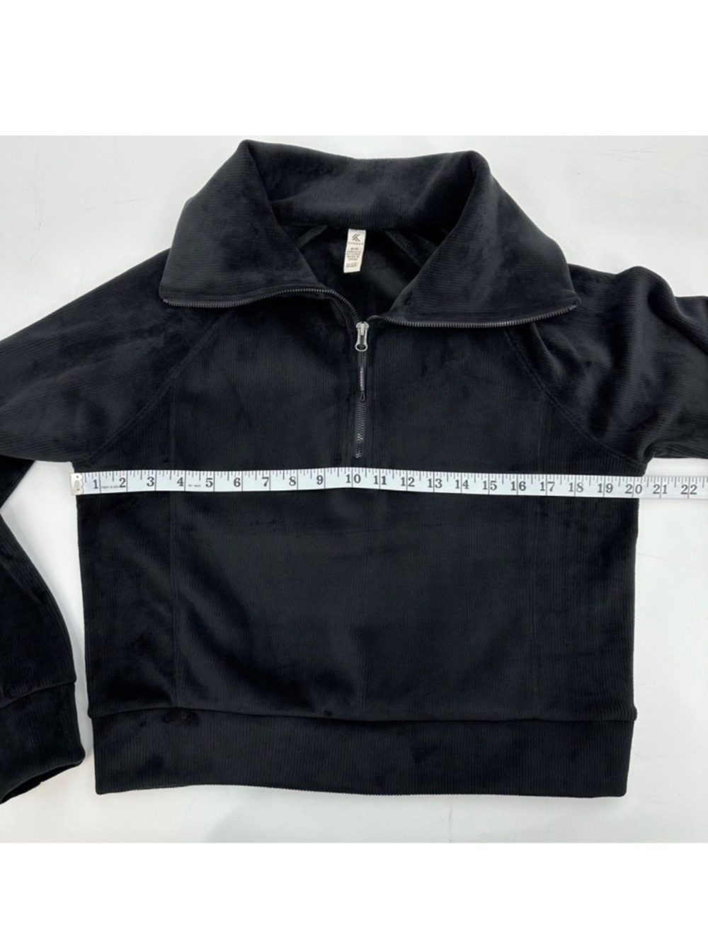 Kyodan Black Ribbed Velour Quarter Zip Cropped Pullover P/S - Picture 6 of 10